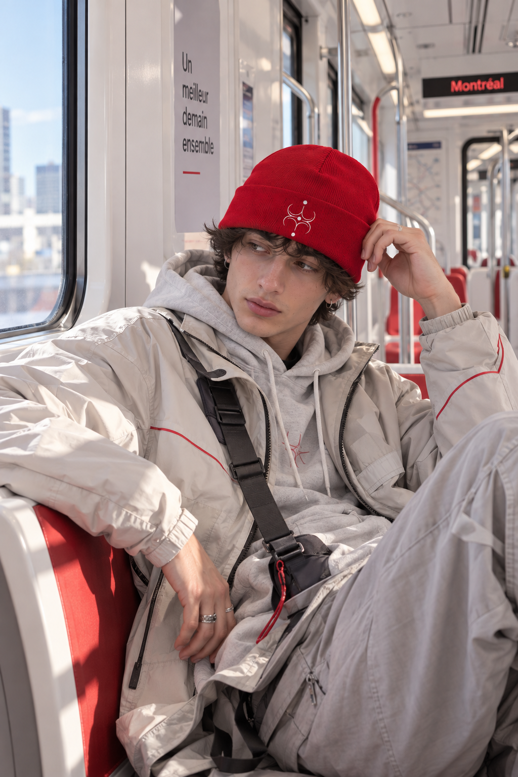 Red Gamer Beanie | Cyber Beanie | Cyberwear Hat | Techwear Winter Outfit | Gamer Streetwear | CODE 001