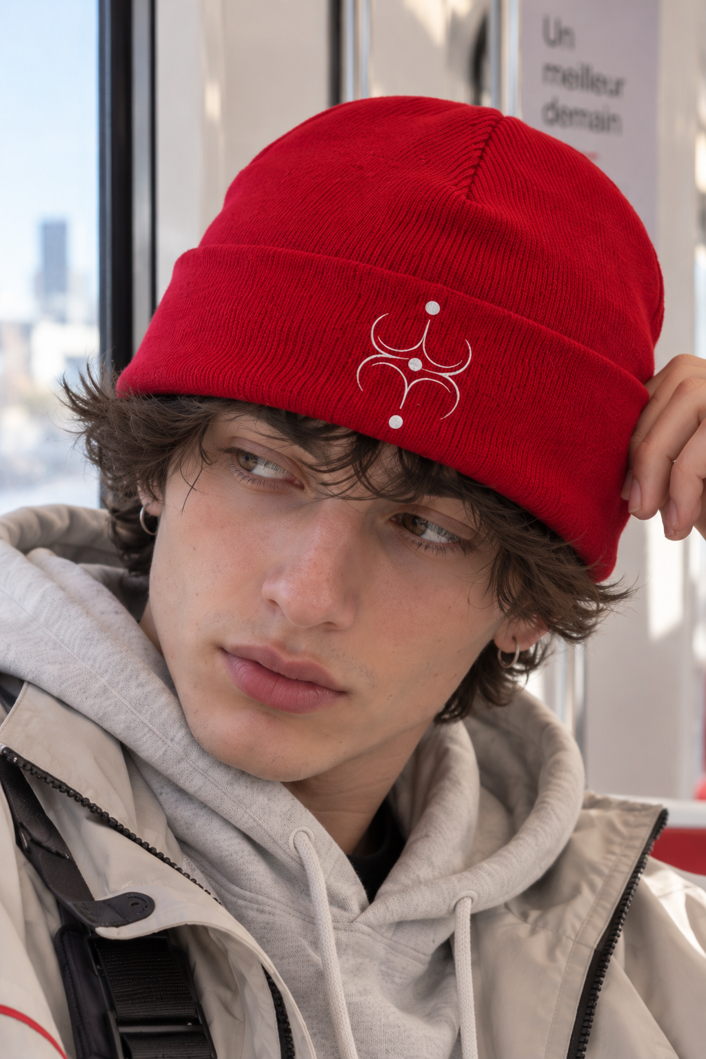 Red Gamer Beanie | Cyber Beanie | Cyberwear Hat | Techwear Winter Outfit | Gamer Streetwear | CODE 001