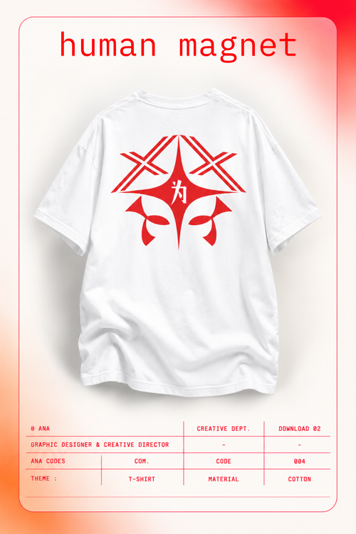 Cyberpunk girl white graphic tee for women featuring the CODE 004 — HUMAN MAGNET symbol. A futuristic gamer girl shirt made for bold cyber gaming lovers.