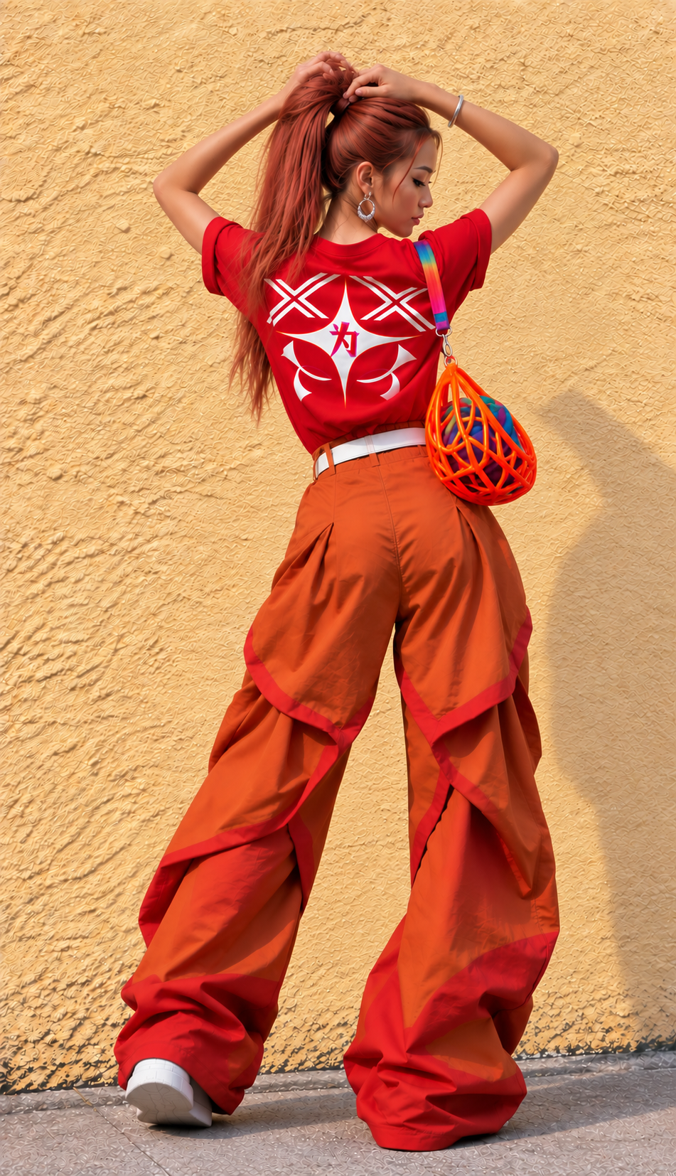 USA cyber tees for gamer girls and cyberpunk fashion lovers. CODE 004 — HUMAN MAGNET is a futuristic red graphic shirt made for bold digital style.